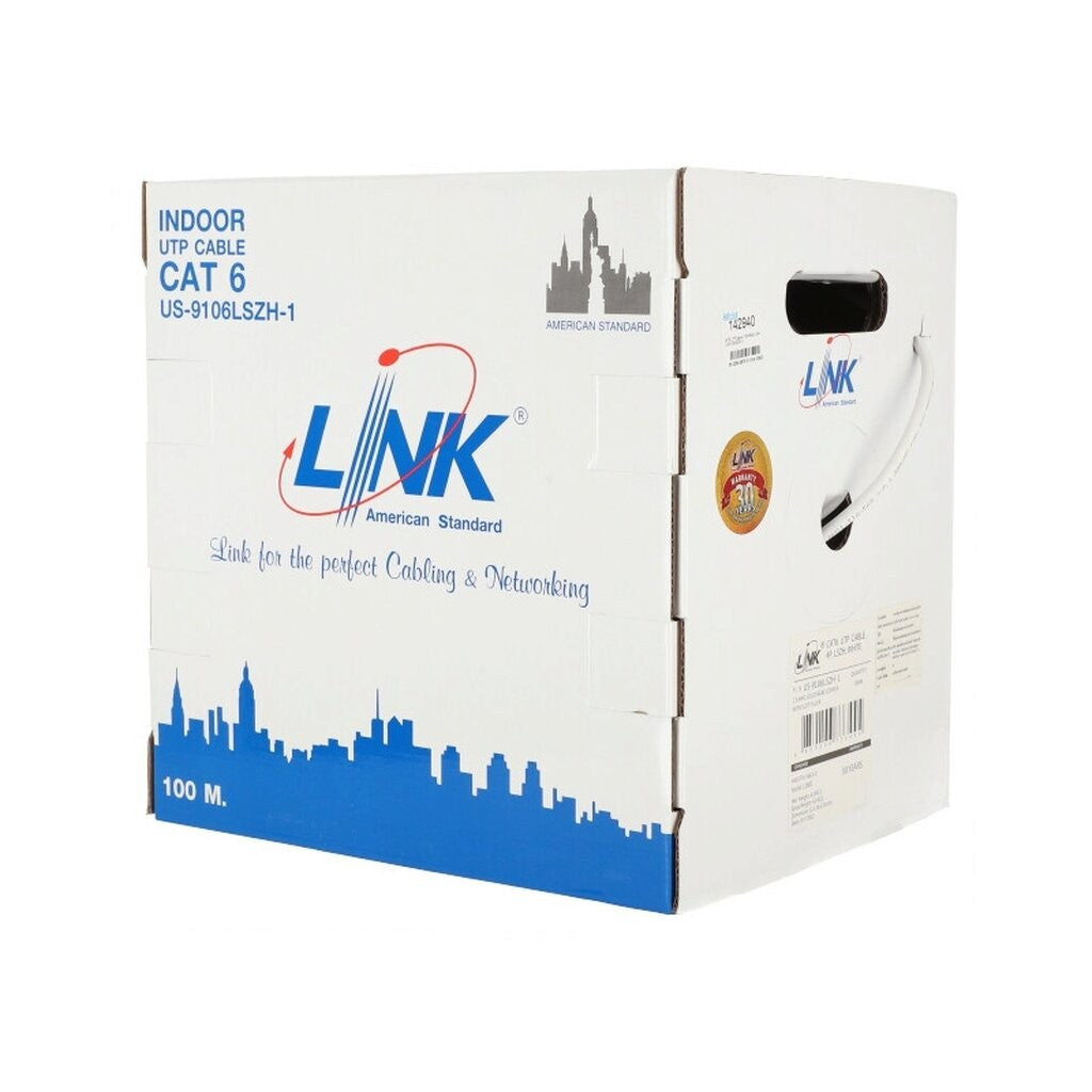 LINK US-9106LSZH-1 CAT6 UTP (250MHZ) W/CROSS FILLER 23AWG LSZH (100M) WHITE