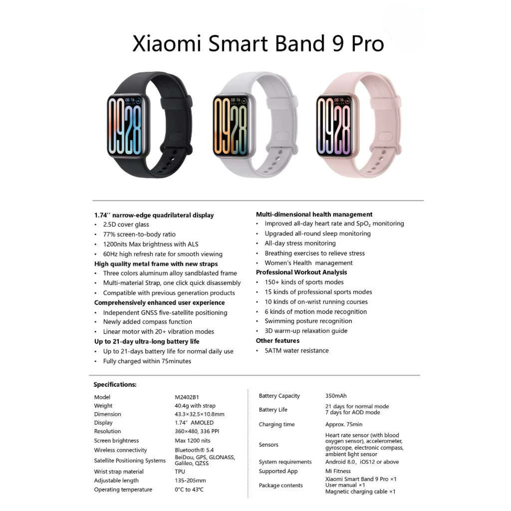 Xiaomi Band 9 Pro นาฬิกาสมาร์ทวอช ระบบGPS จอแสดงผล 1.74