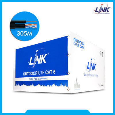LINK US-9106MD สายแลนภายนอก มีลวดสลิง CAT6 UTP Cable สีดำ 305 เมตร
