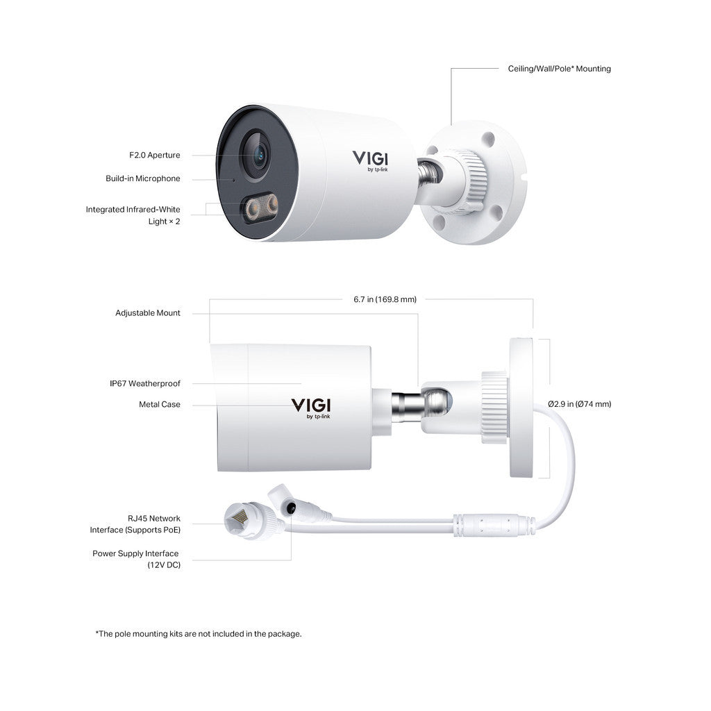 TP-LINK VIGI InSight S325 2MP Outdoor Full-Color Bullet Network Camera IP67 ทนฝนและแดด สีเต็มรูปแบบ 24 ชม