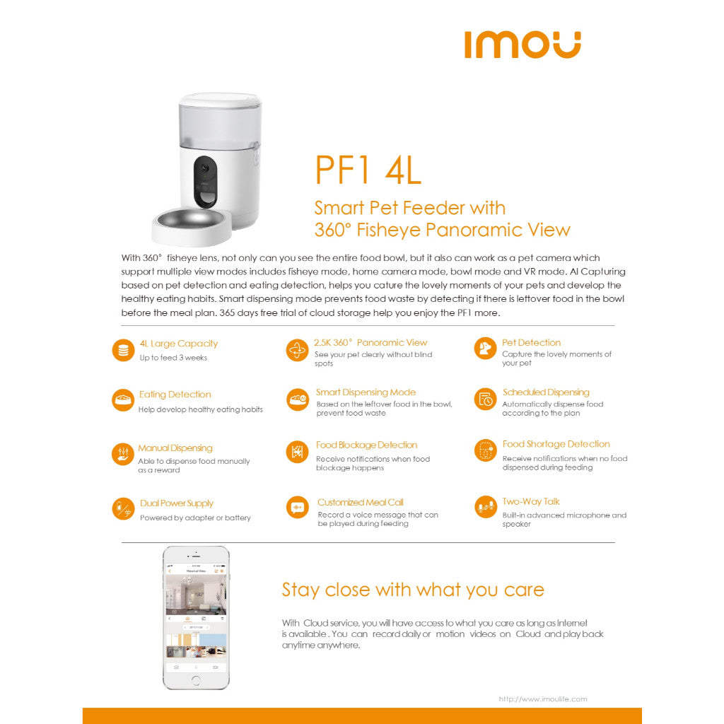 IMOU Smart Pet Feeder PF1 เครื่องให้อาหารสัตว์เลี้ยง มุมมองแบบพาโนรามา 360° | ระบบจ่ายอัจฉริยะ