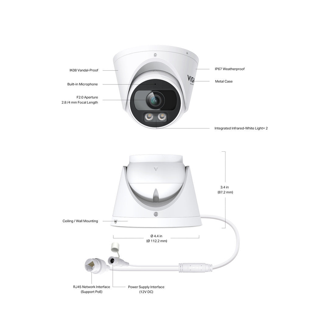 TP-LINK VIGI InSight S425 2MP Full-Color Turret Network Camera สีเต็มรูปแบบ 24 ชม กันน้ำระดับ IP67