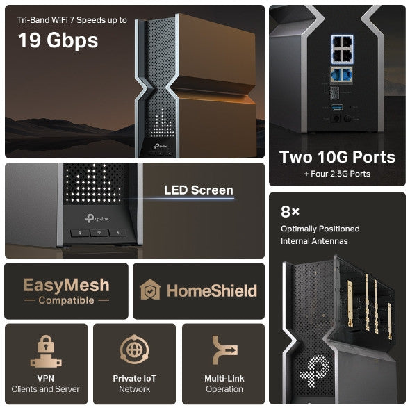 TP-LINK ARCHER BE800 เราเตอร์ไวไฟ7 BE19000 TRI-BAND WI-FI 7 ROUTER ประกันตลอดอายุการใช้งาน