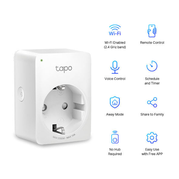 TP-Link TAPO P100 (EU) MINI SMART WI-FI SOCKET ตัวปลั๊กขนาดเล็ก ไม่ต้องใช้งานร่วมกับฮับ ตั้งค่าผ่านแอพ