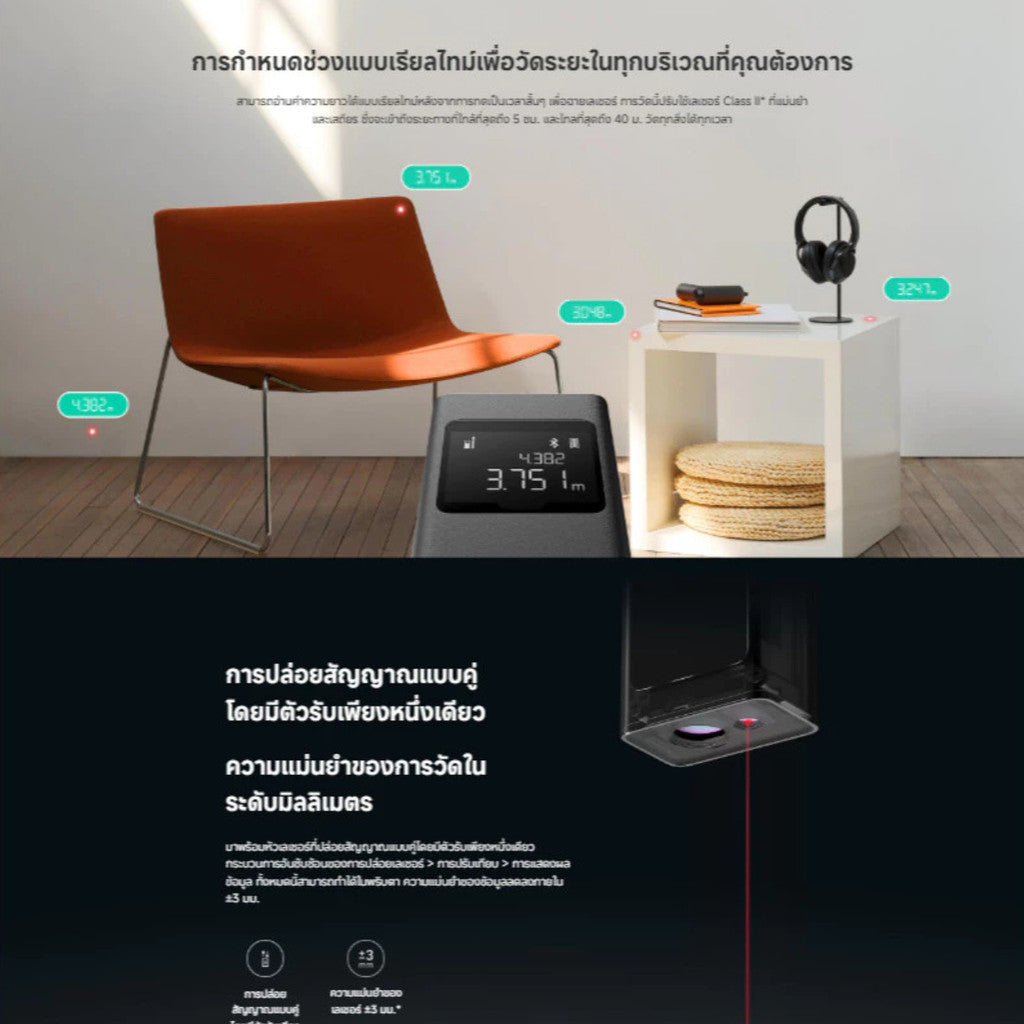 Xiaomi Smart Laser Measure เครื่องวัดระยะด้วยเลเซอร์อัจฉริยะ ความแม่นยำสูง 3 มม. การวัดแบบเรียลไทม์