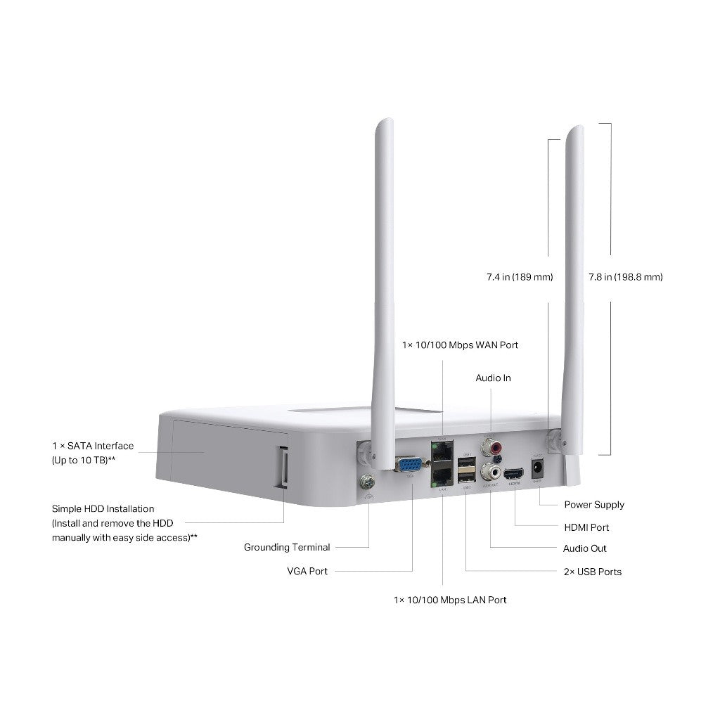 TP-LINK VIGI NVR1108H-W 8 Channel WiFi NVR เครื่องบันทึกวิดีโอเครือข่ายไร้สาย / แบบมีสายความปลอดภัยกล้องวงจรปิด