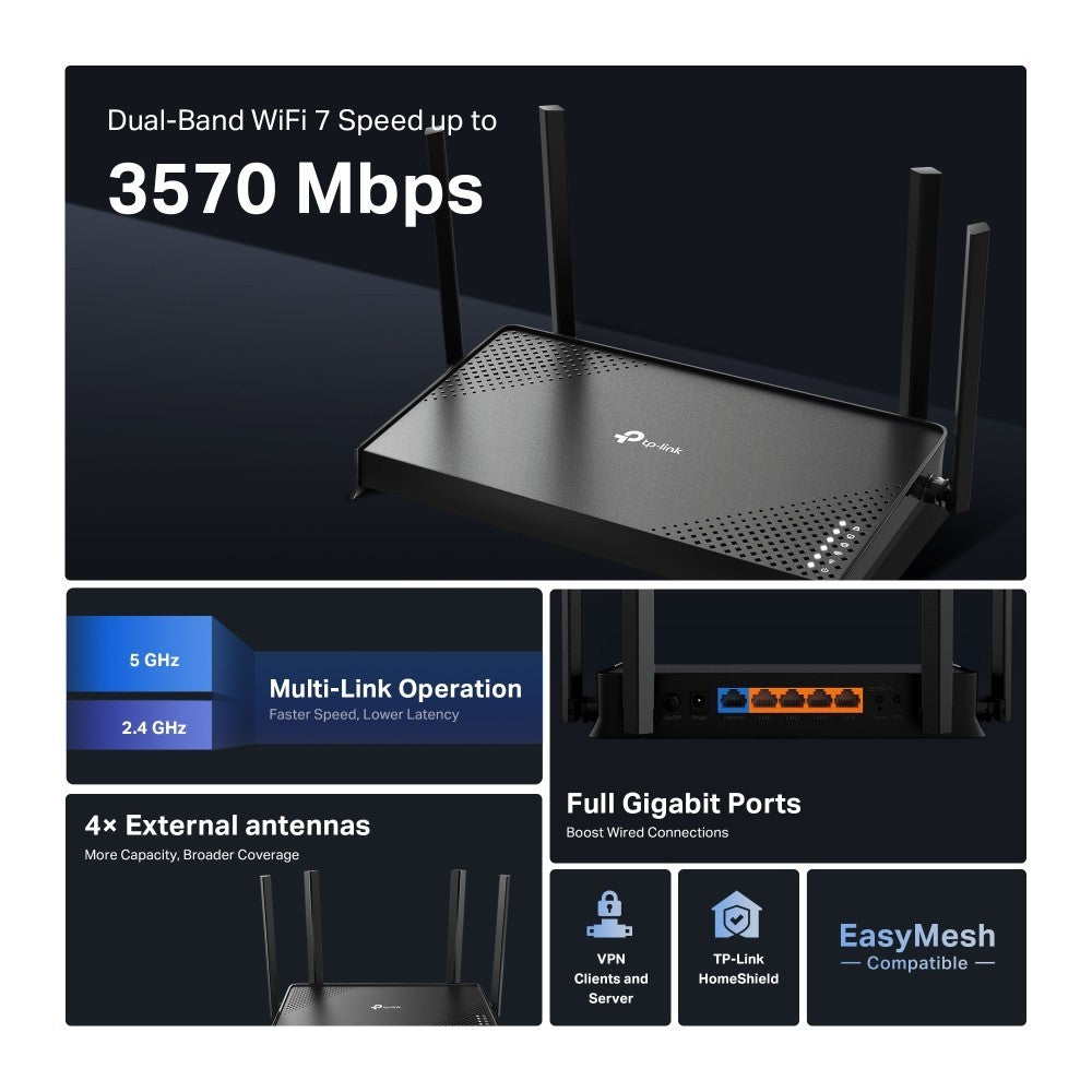 TP-Link Archer BE220 BE3600 Dual-Band Wi-Fi 7 Router รับประกันตลอดอายุการใช้งาน
