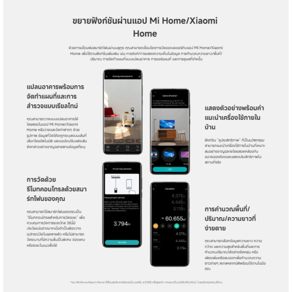 Xiaomi Smart Laser Measure เครื่องวัดระยะด้วยเลเซอร์อัจฉริยะ ความแม่นยำสูง 3 มม. การวัดแบบเรียลไทม์