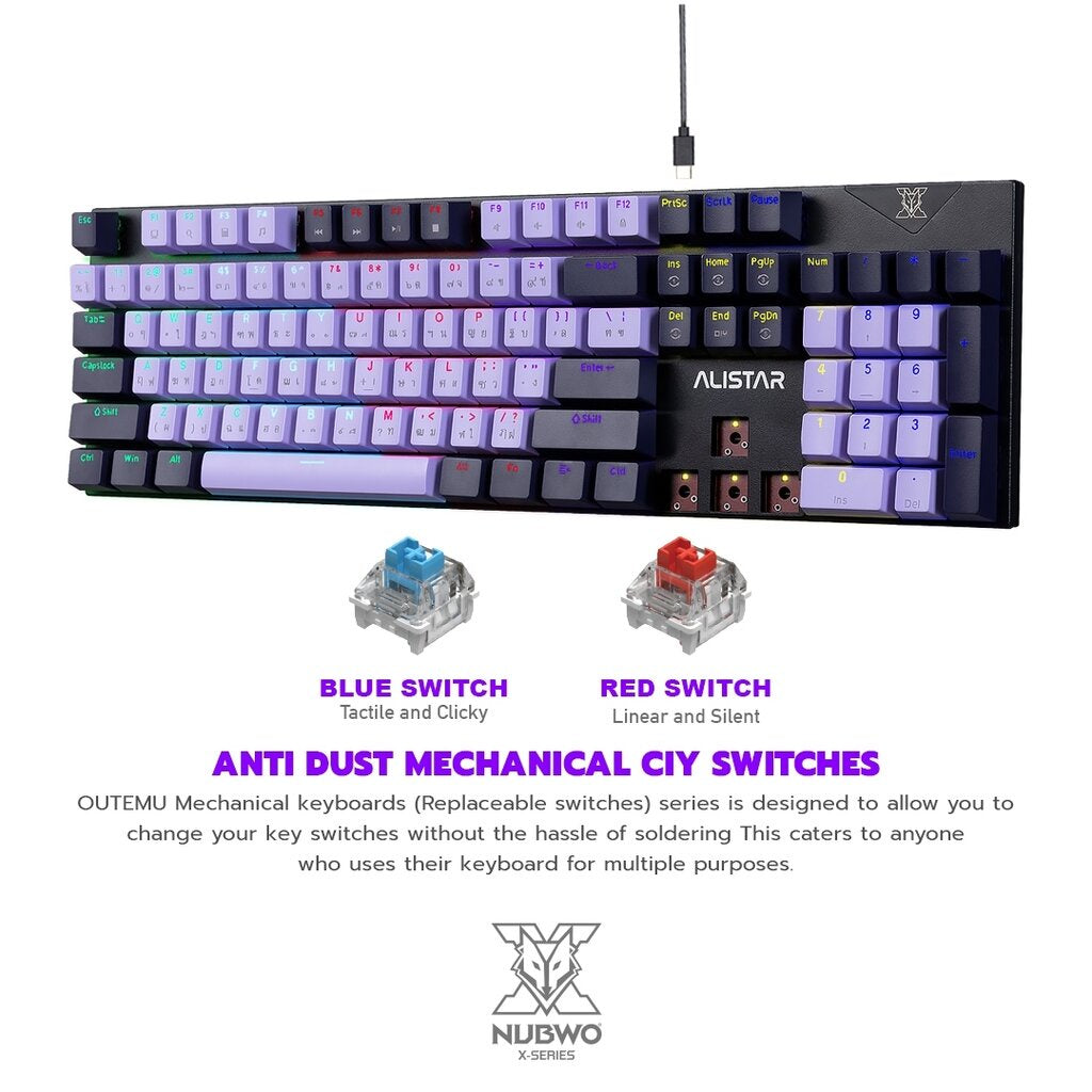 NUBWO X33 NEW EDITION CIY RED WINE RED MECHANICAL GAMING KEYBOARD พร้อมด้วยไฟ MINII RGB