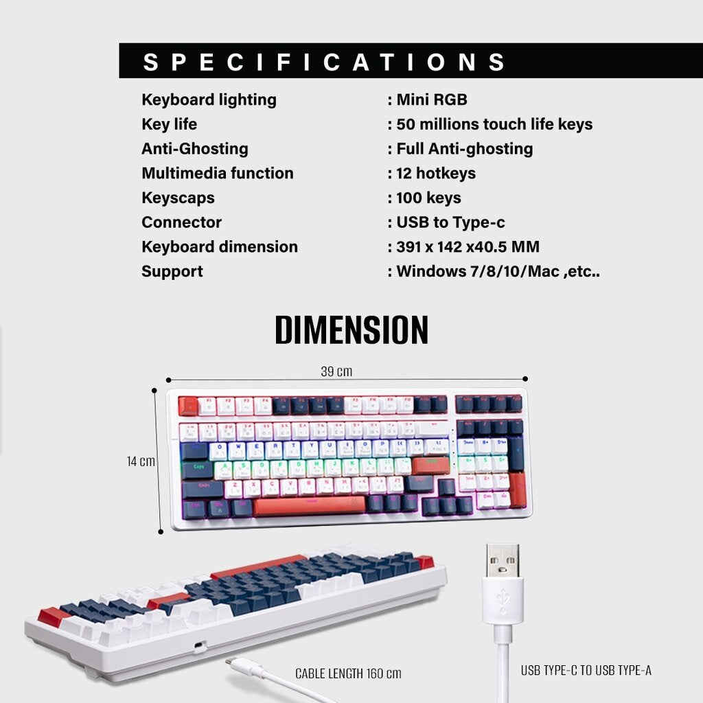 EGA TYPE CMK1 LAYOUT D BLUE SWITCH GAMING KEYBOARD