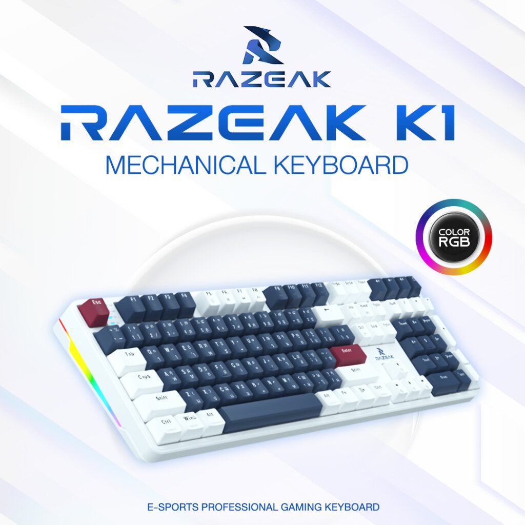 RAZEAK K1 WHITE BLUE SWITCH Mechanical keyboard Outemu switch