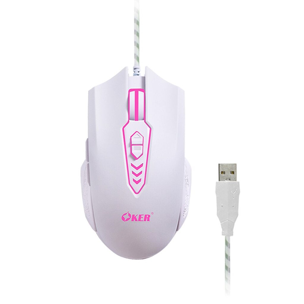 OKER X28 WHITE GAMING MOUSE 7D WIRED LED