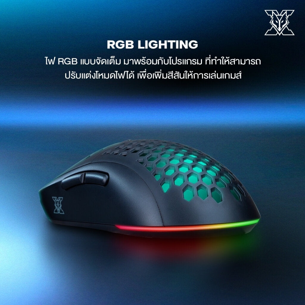 NUBWO X61 WHITE WIRELESS & WIRED MACRO MOUSE เปลี่ยนกรอบได้ มีไฟ RGB รับประกัน 2 ปี