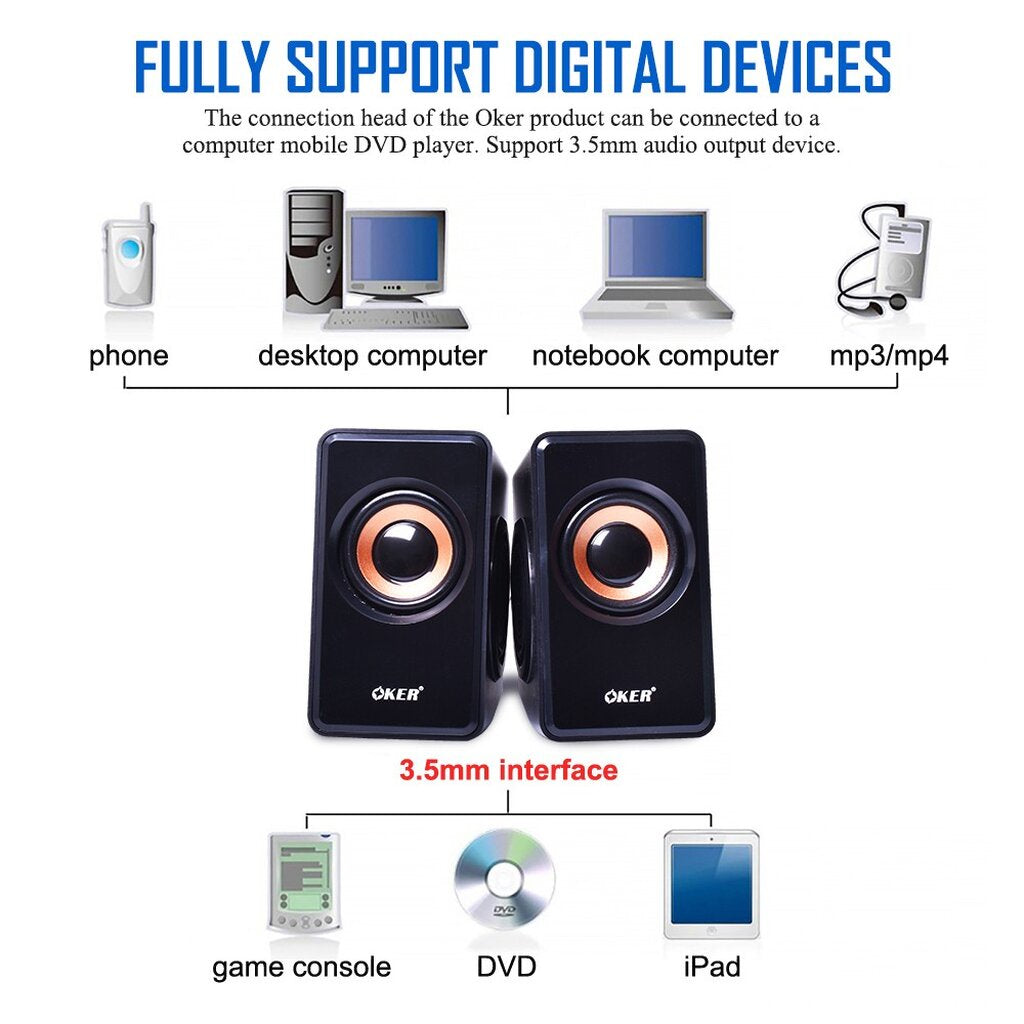 OKER SP-528 BLACK ลำโพงมินิตั้งโต๊ะ 2.0USB MULTIMEDIA DESKTOP SPEAKERS รับประกัน 1ปี