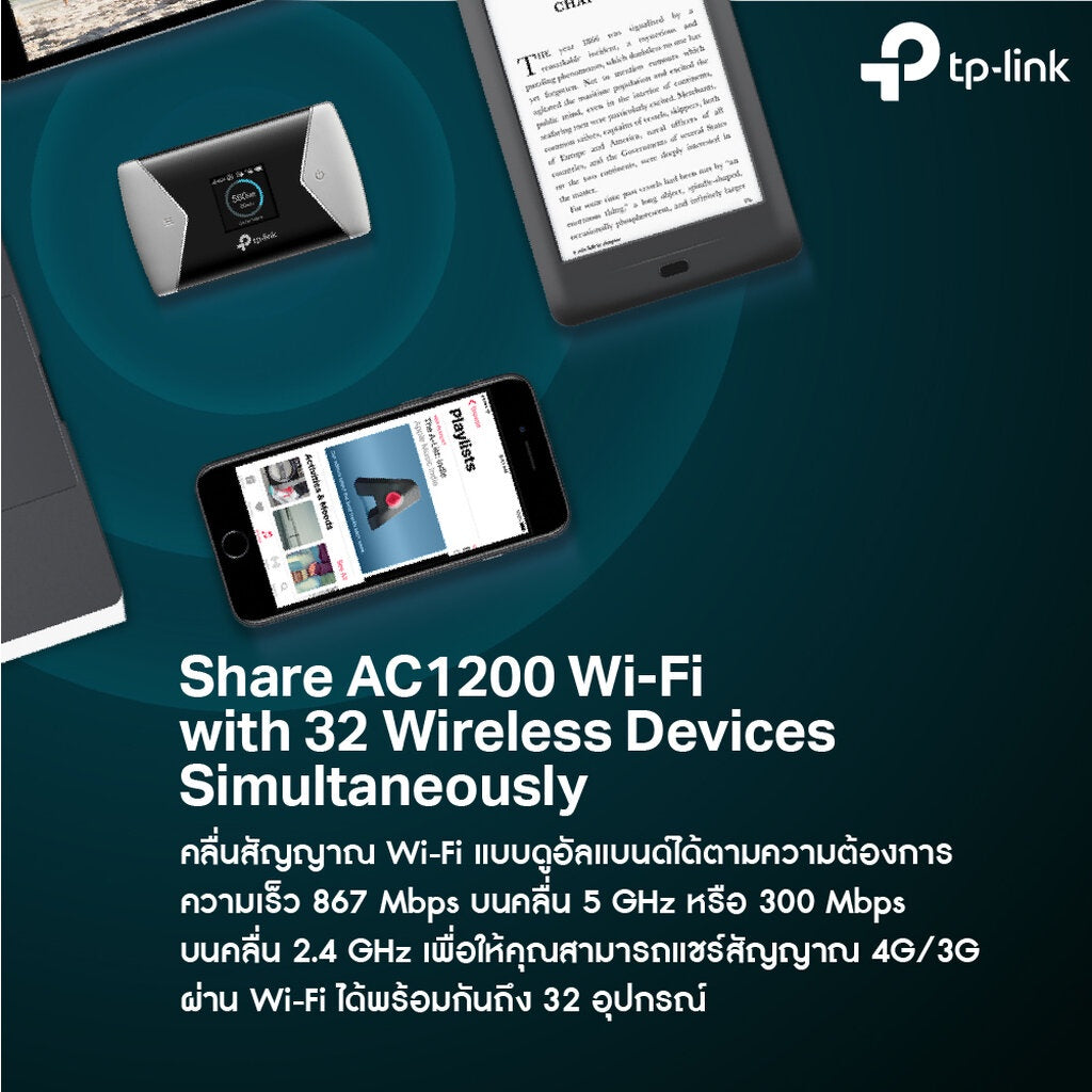 TP-LINK M7450 POCKET WI-FI ใส่ซิมแล้วใช้ได้ทันที 300MBPS LTE-ADVANCED CAT6