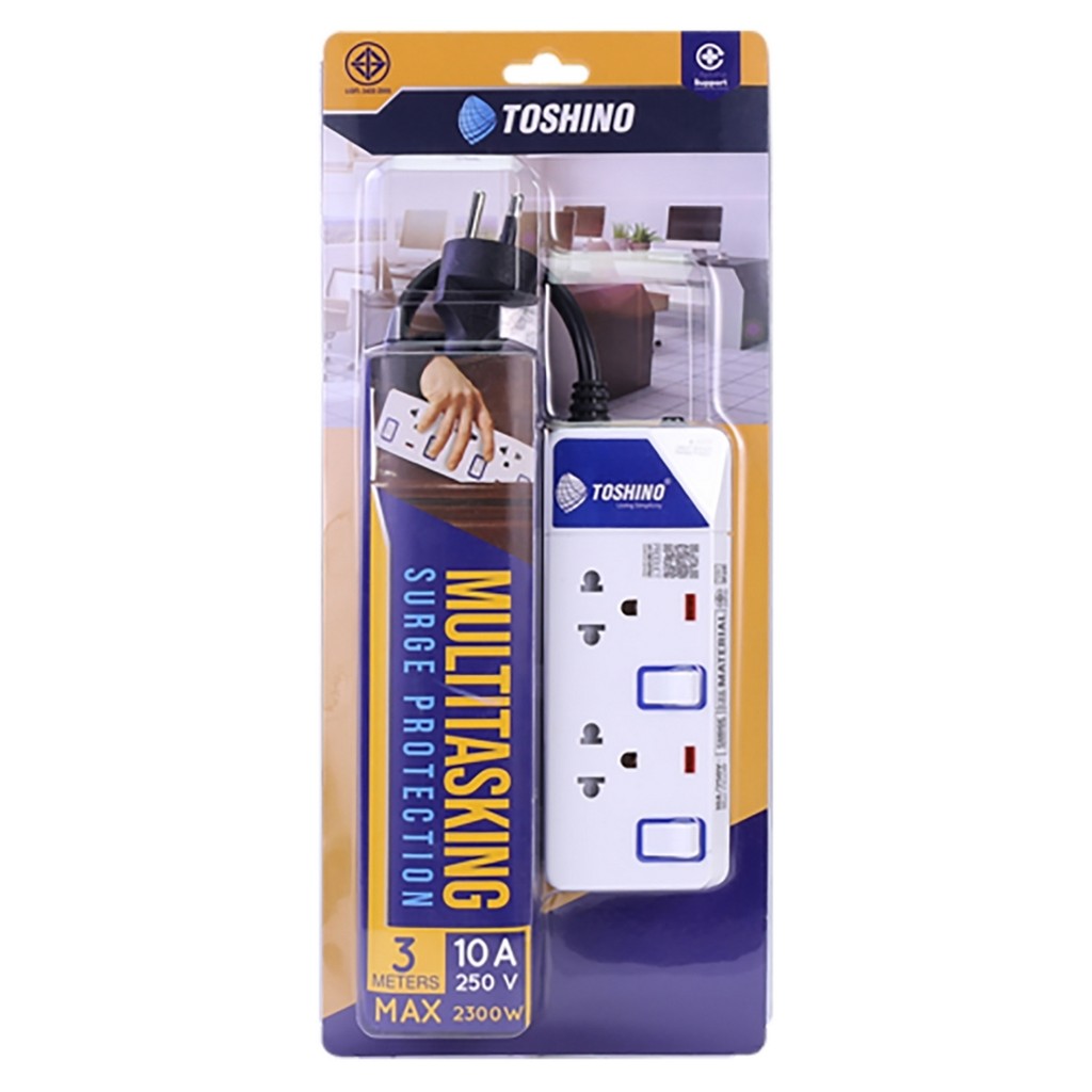 TOSHINO ET-912 ปลั๊กไฟ ปลั๊กพ่วง 2 ช่อง สายไฟยาว 3 เมตร