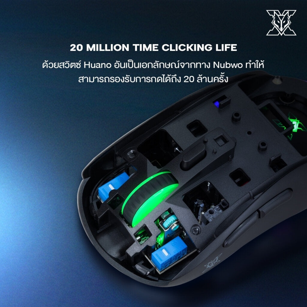 NUBWO X61 WHITE WIRELESS & WIRED MACRO MOUSE เปลี่ยนกรอบได้ มีไฟ RGB รับประกัน 2 ปี