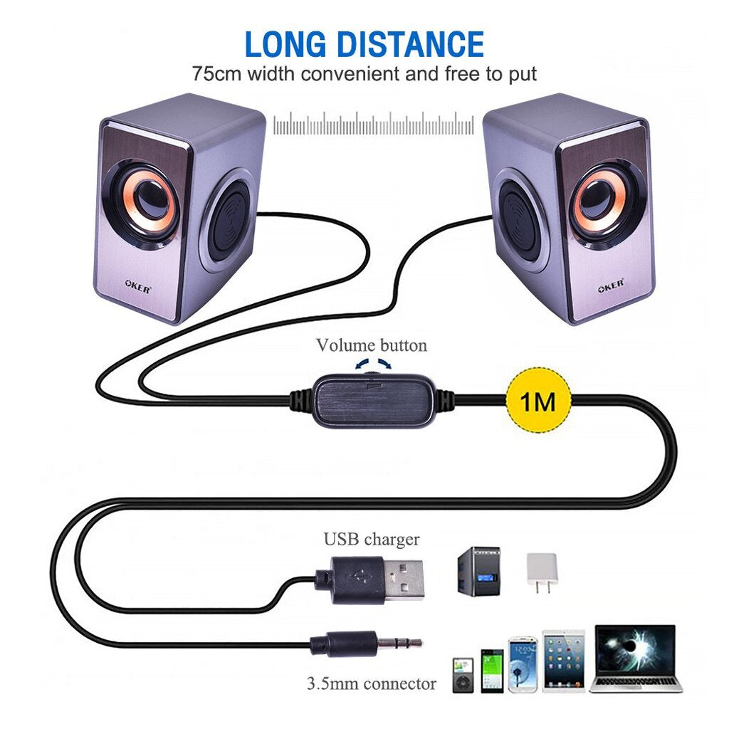 OKER SP-528 BLACK ลำโพงมินิตั้งโต๊ะ 2.0USB MULTIMEDIA DESKTOP SPEAKERS รับประกัน 1ปี