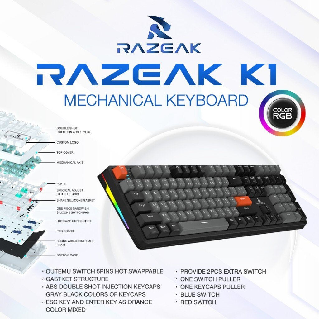 RAZEAK K1 BLACK RED SWITCH Mechanical keyboard Outemu switch