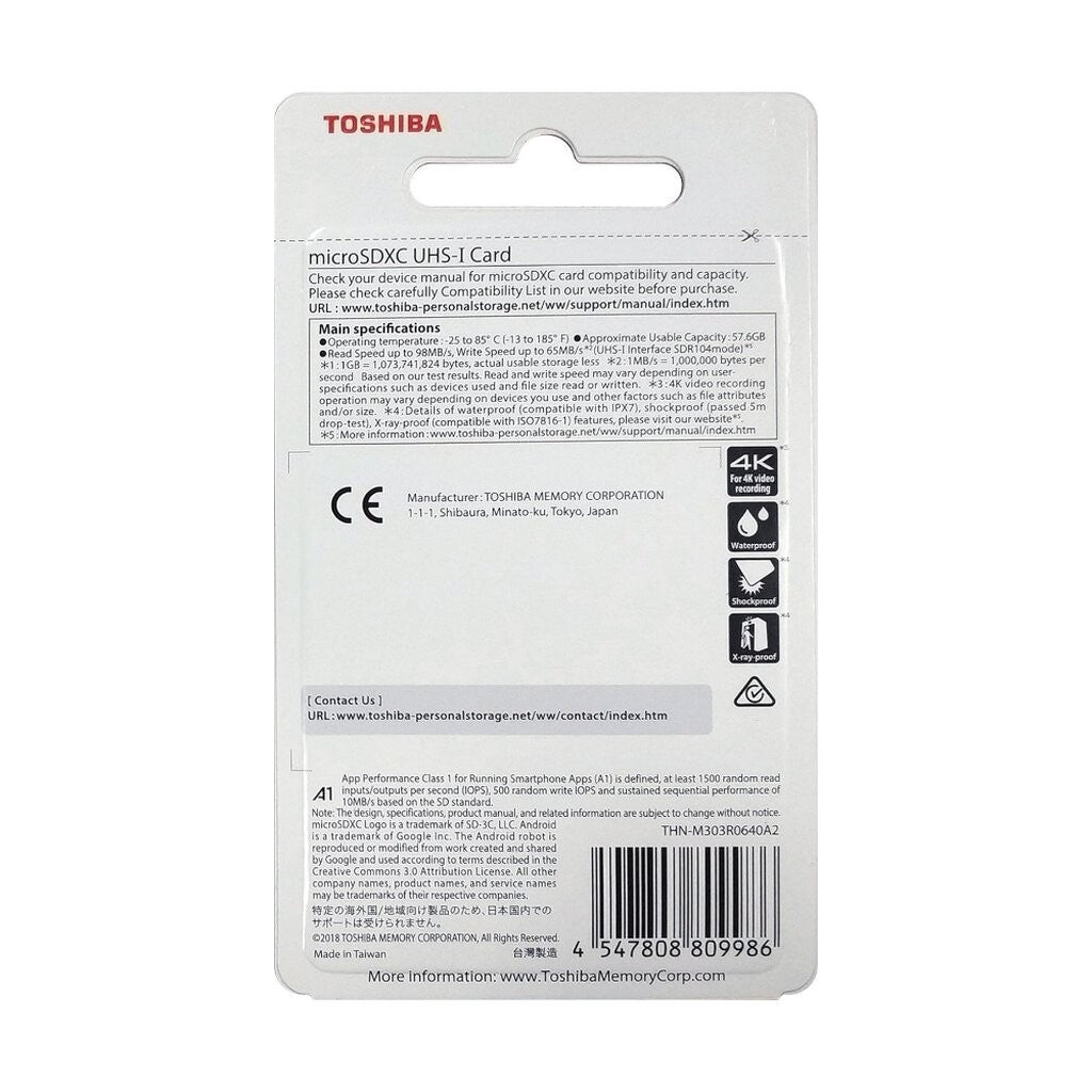 TOSHIBA M303 64GB EXCERIA MICROSDXC UHS-I U3 CARD 4K CLASS10