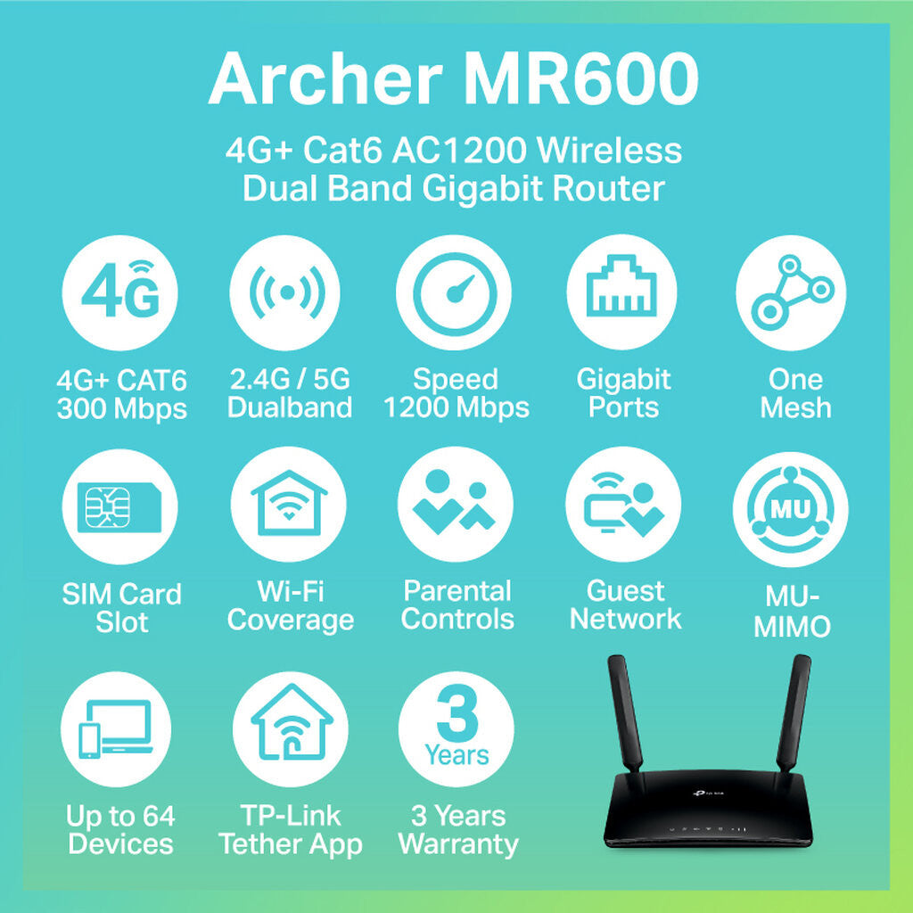 TP-LINK ARCHER MR600 4G+AC1200 V.3.0 WIRELESS DUAL BAND GIGABIT ROUTER