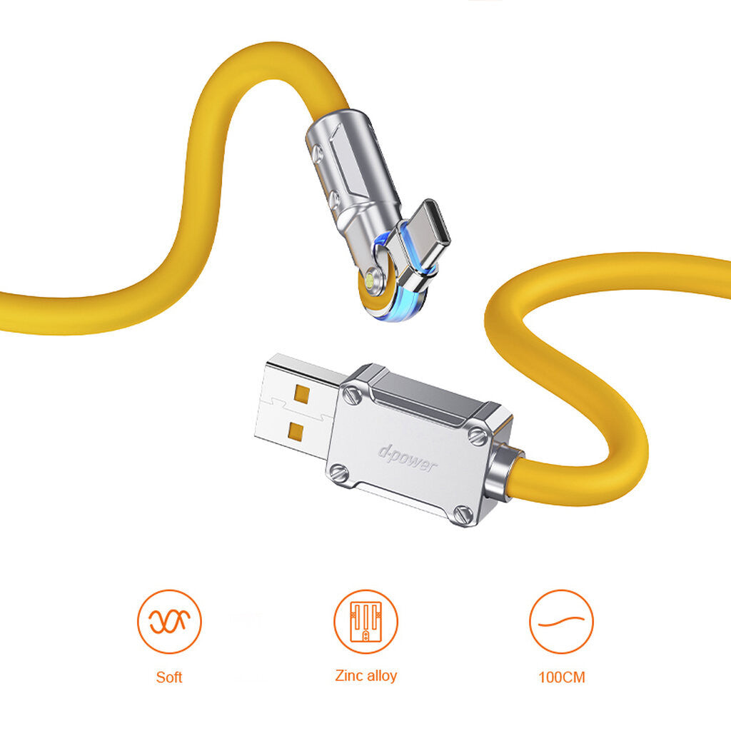 DPower 1 เมตร CB-X07P USB-A to Type C Data Cable 6A Yellow