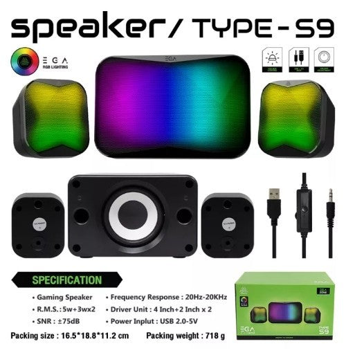 EGA TYPE S9 GAMING STEREO SPEAKER RGB LIGHTING ลำโพงคอมพิวเตอร์ เสียงแน่น