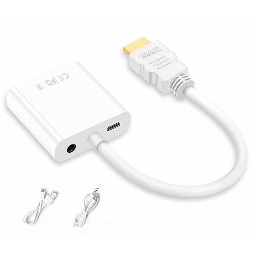 หัวแปลงพอร์ต HDMI to VGA+AUX+MICRO USB สีขาว Converter Adapter