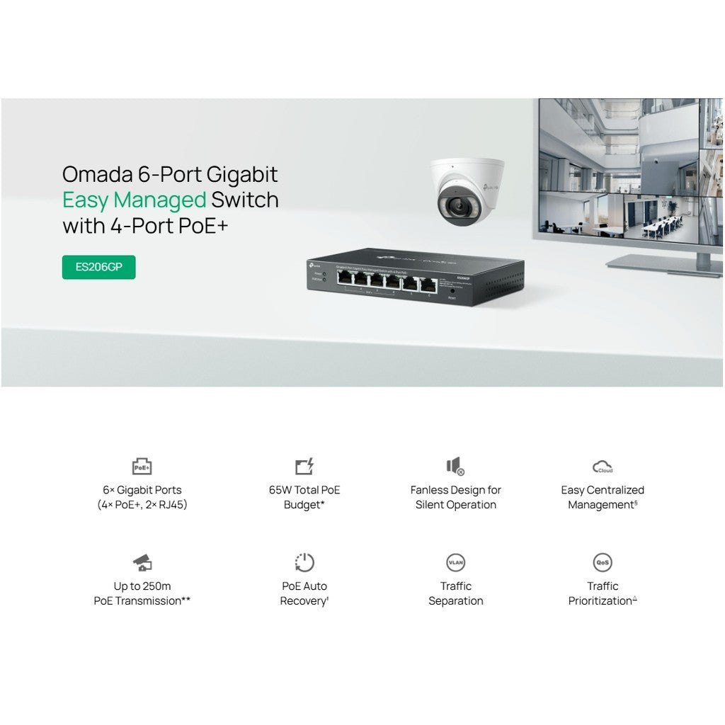 TP-LINK ES206GP Omada 6-Port PoE+ Gigabit Easy Managed Switch รับประกันศูนย์ไทย