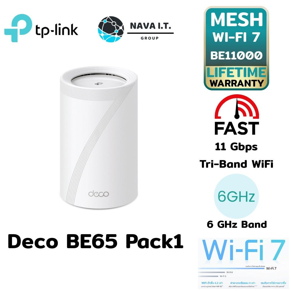 TP-LINK Deco BE65 (Pack 1) BE11000 Whole Home Mesh WiFi 7 System