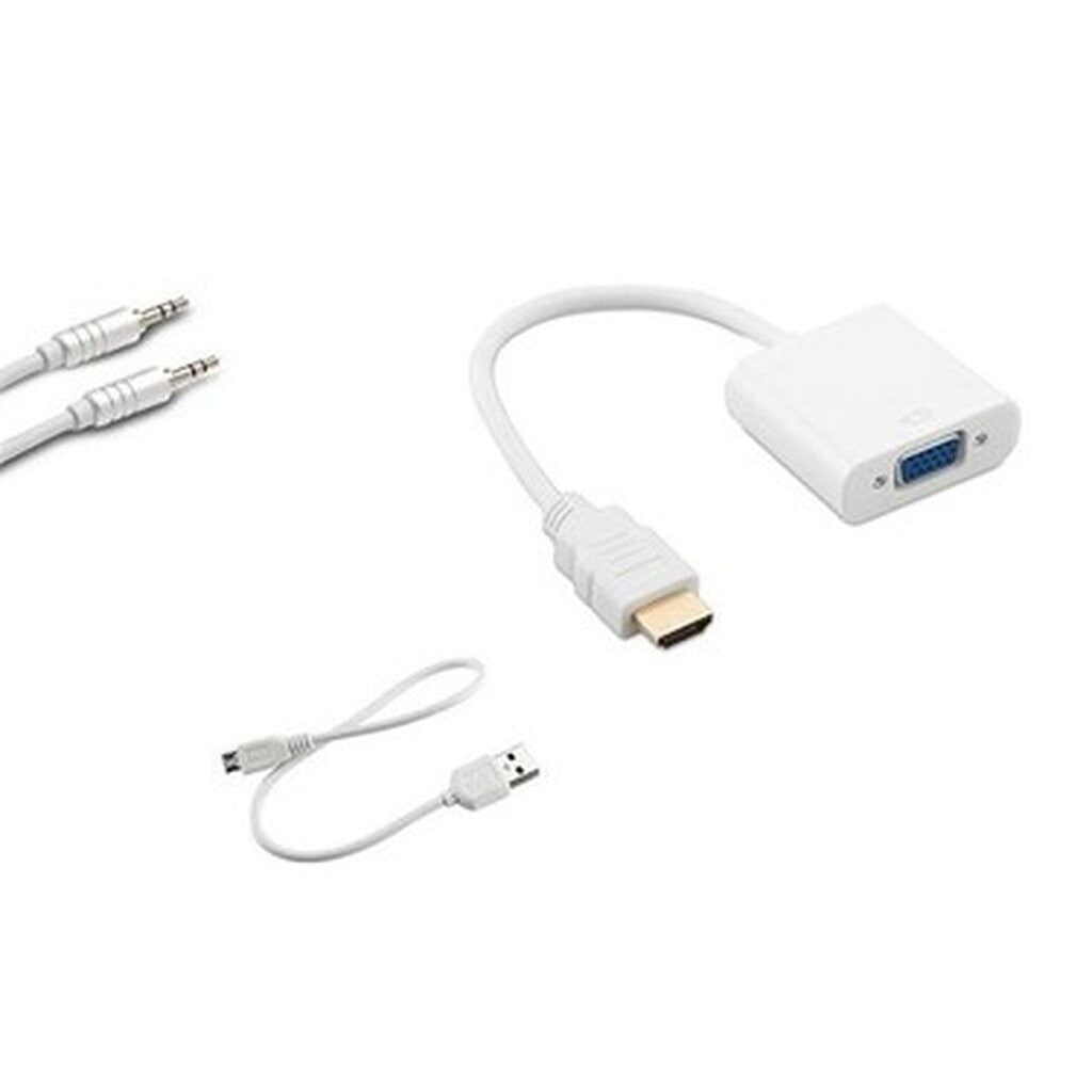 หัวแปลงพอร์ต HDMI to VGA+AUX+MICRO USB สีขาว Converter Adapter