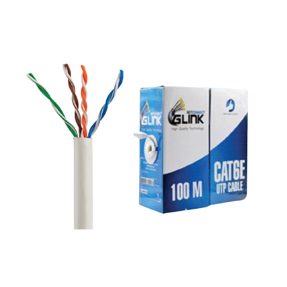 GLINK GL6001 สายแลนภายใน สีขาว INDOOR CAT6 UTP CABLE ความยาว 100 เมตร