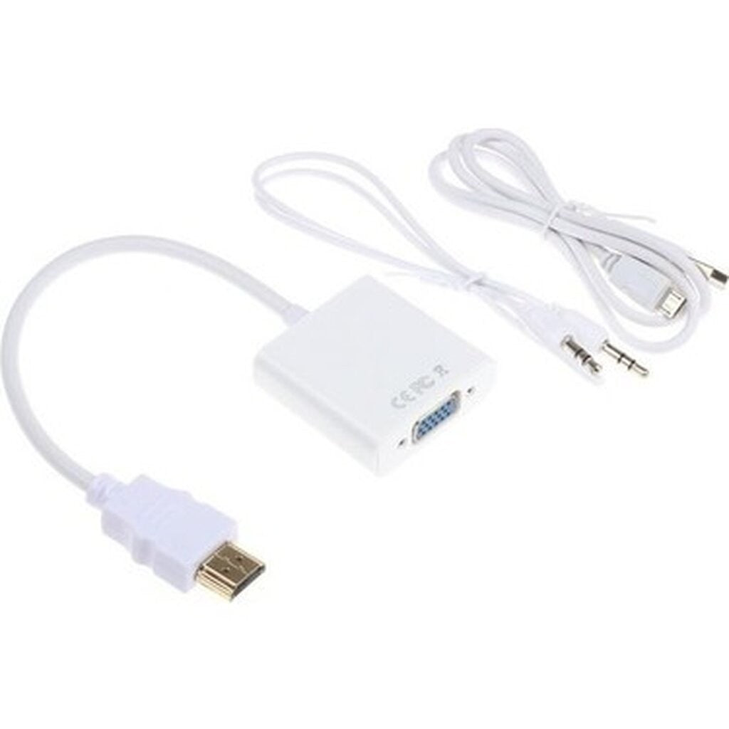 หัวแปลงพอร์ต HDMI to VGA+AUX+MICRO USB สีขาว Converter Adapter