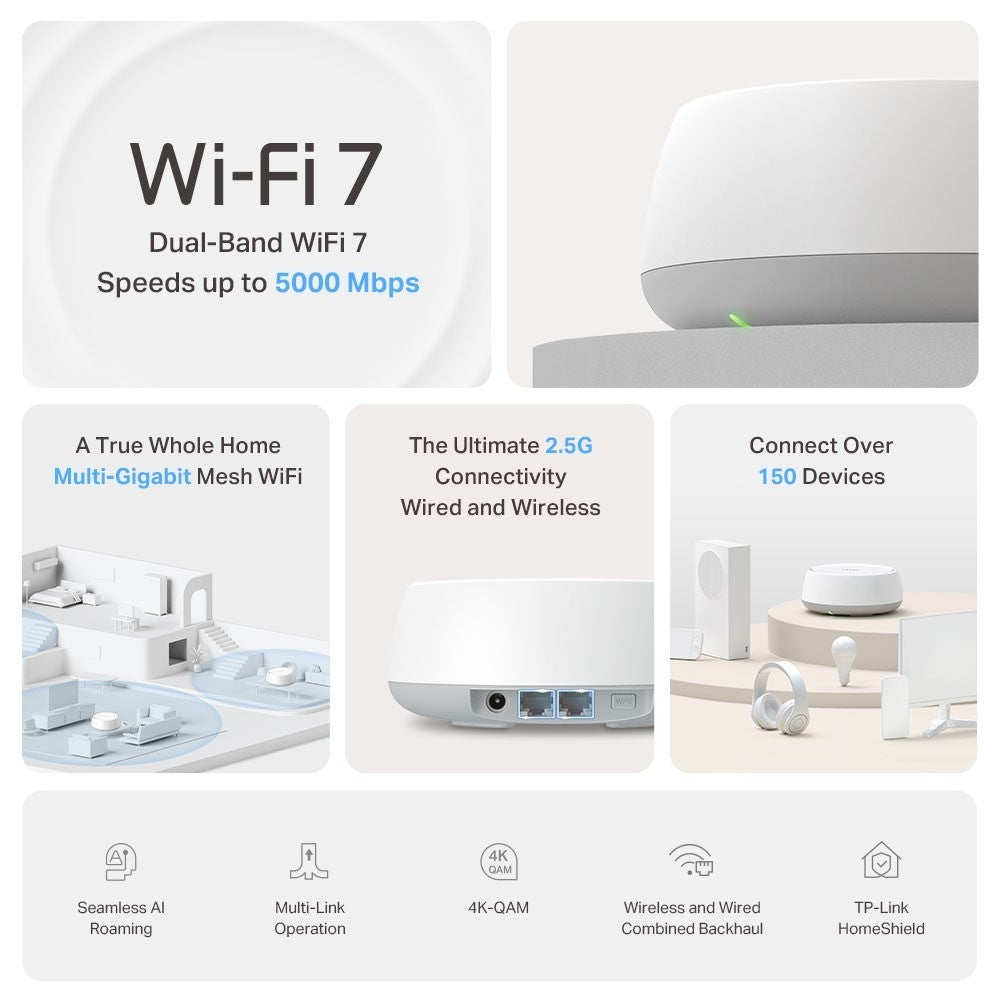TP-LINK Deco BE25 (1-Pack) Wi-Fi 7 BE5000 Whole Home Mesh System ประกันศูนย์ไทย
