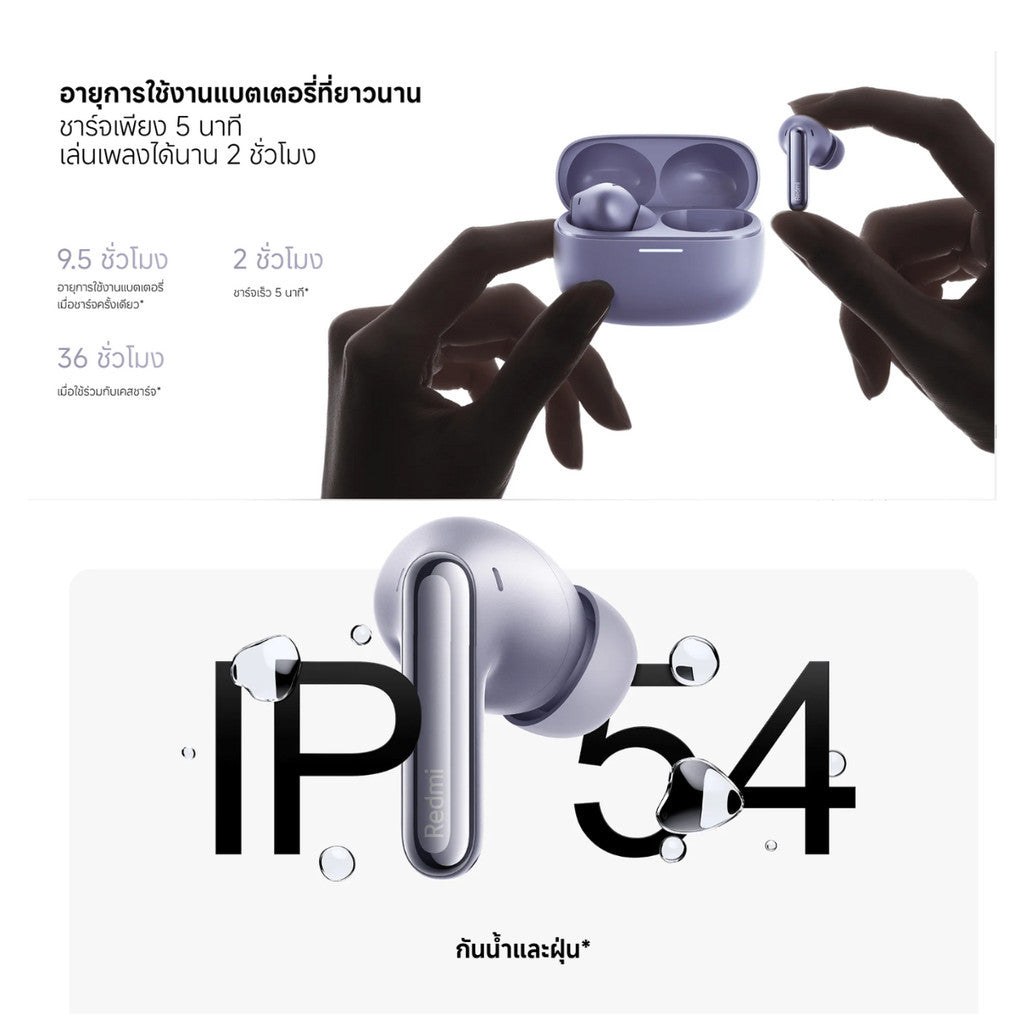 XIAOMI REDMI BUDS 6 PRO หูฟังบลูทูธ ไมโครโฟน 3 ตัว AI ตัดเสียงรบกวน เทคโนโลยี LDAC การเชื่อมต่อสองอุปกรณ์