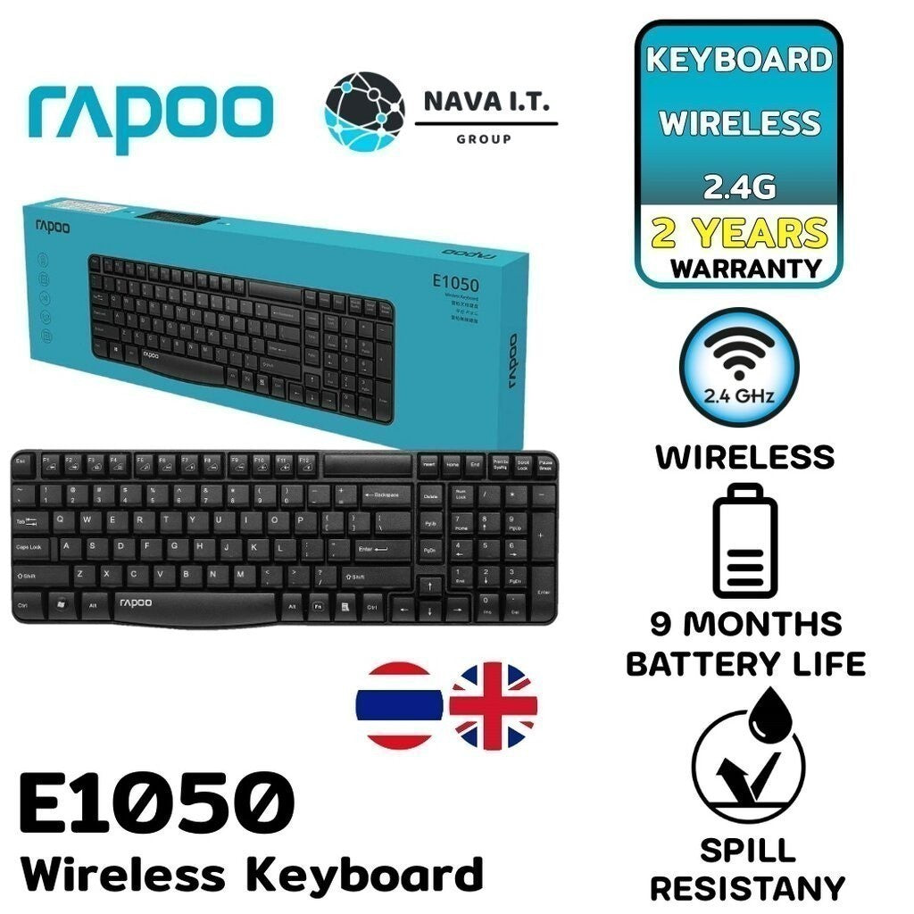 RAPOO E1050 KB-E1050-BK WIRELESS KEYBOARD 2.4G : ไทย / ENG ประกัน 2 ปี