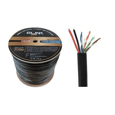 GLINK GLG5009N OUTDOOR CABLE + POWER สายแลนภายนอกพร้อมไฟ CAT5E GOLD SERIES ความยาว 305เมตร (ไม่เข้าหัวไปให้)