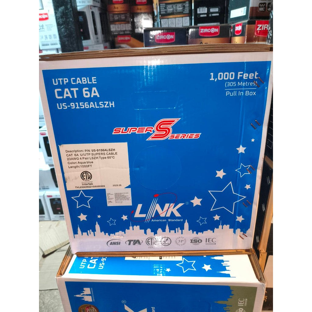 LINK US-9156ALSZH CAT6A (ความยาว 305m) UTP Super-S Series Cable LSZH สายแลนในอาคาร