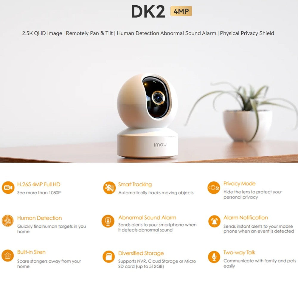 IMOU DK2 2MP H.265 Wi-Fi Pan & Tilt Camera การติดตามอัจฉริยะ กล้องวงจรปิดรักษาความปลอดภัยในร่ม