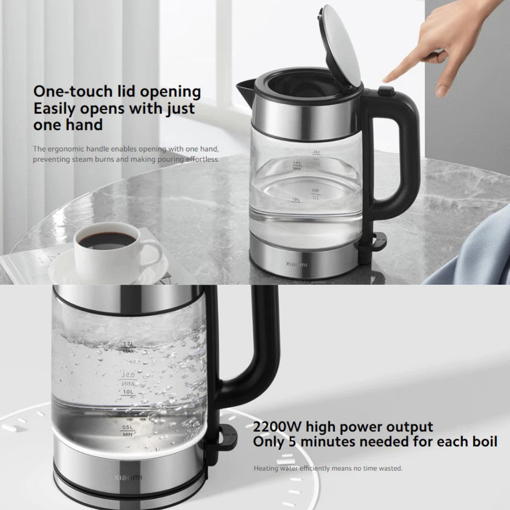 Xiaomi Electric Glass Kettle กาต้มน้ำไฟฟ้า ความจุ 1.7ลิตร ต้มน้ำไวภายใน 5 นาที จอแสดงผลไฟ LED