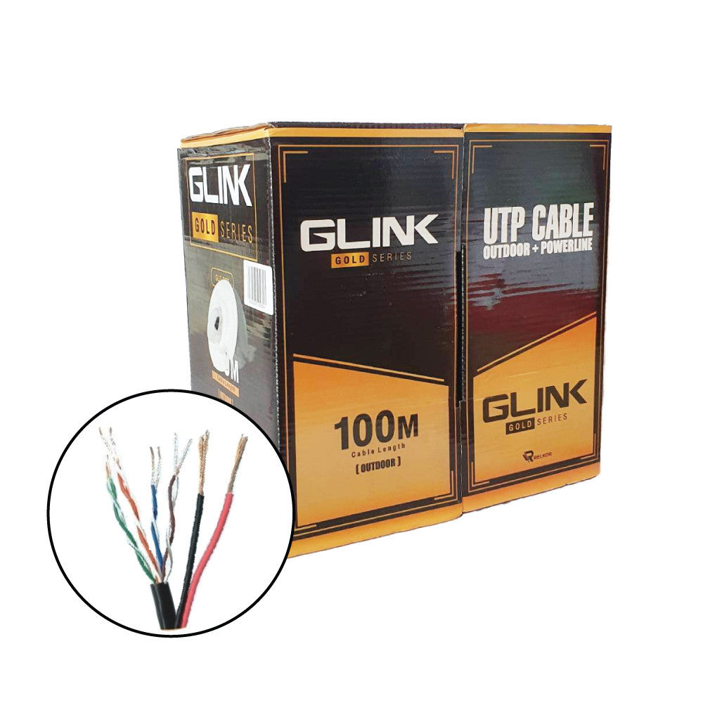 GLINK GLG5003 OUTDOOR CABLE + POWER สายแลนภายนอก พร้อมไฟ CAT5E GOLD SERIES ความยาว 100เมตร (ไม่เข้าหัวไปให้)