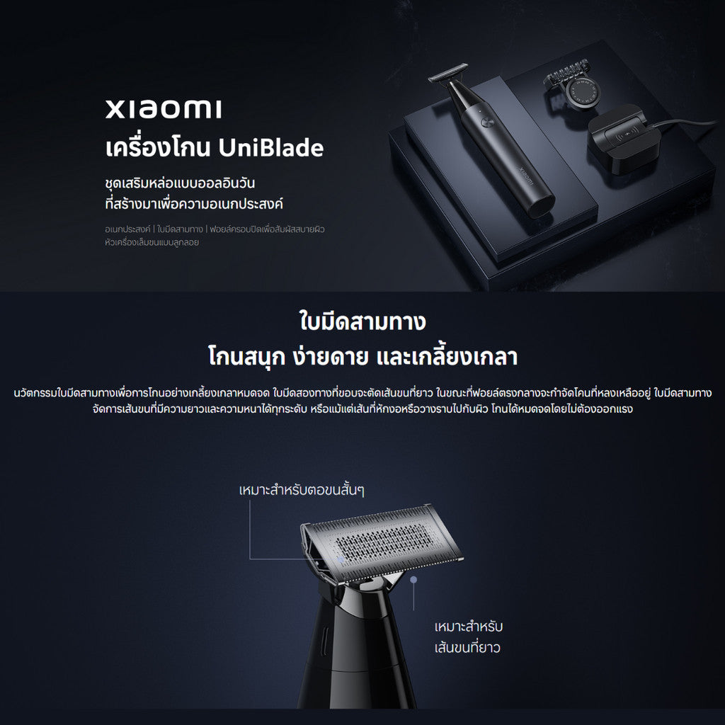 XIAOMI UNIBLADE TRIMMER เครื่องโกนหนวด มัลติฟังก์ชั่น กันจอนได้ ใบมีดสามทิศทาง กันน้ำระดับ IPX7