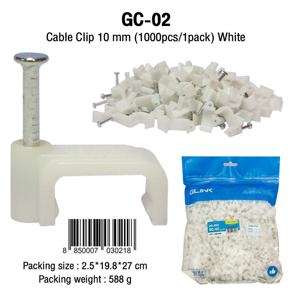 GLINK GC-02 WHITE กิ๊บตอกสาย  LANPower 10MM  แพ็ค 1000 สีขาว