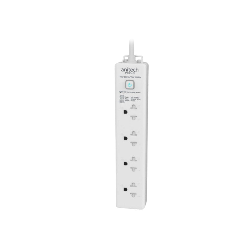 ANITECH H343-WH ปลั๊กไฟมาตรฐาน มอก. 4 ช่อง 1 สวิตช์ สายยาว 3 เมตร