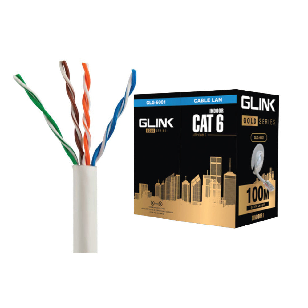 GLINK GLG6001 INDOOR CABLE สายแลน ภายใน CAT6 GOLD SERIES ความยาว 100เมตร (ไม่เข้าหัวไปให้)