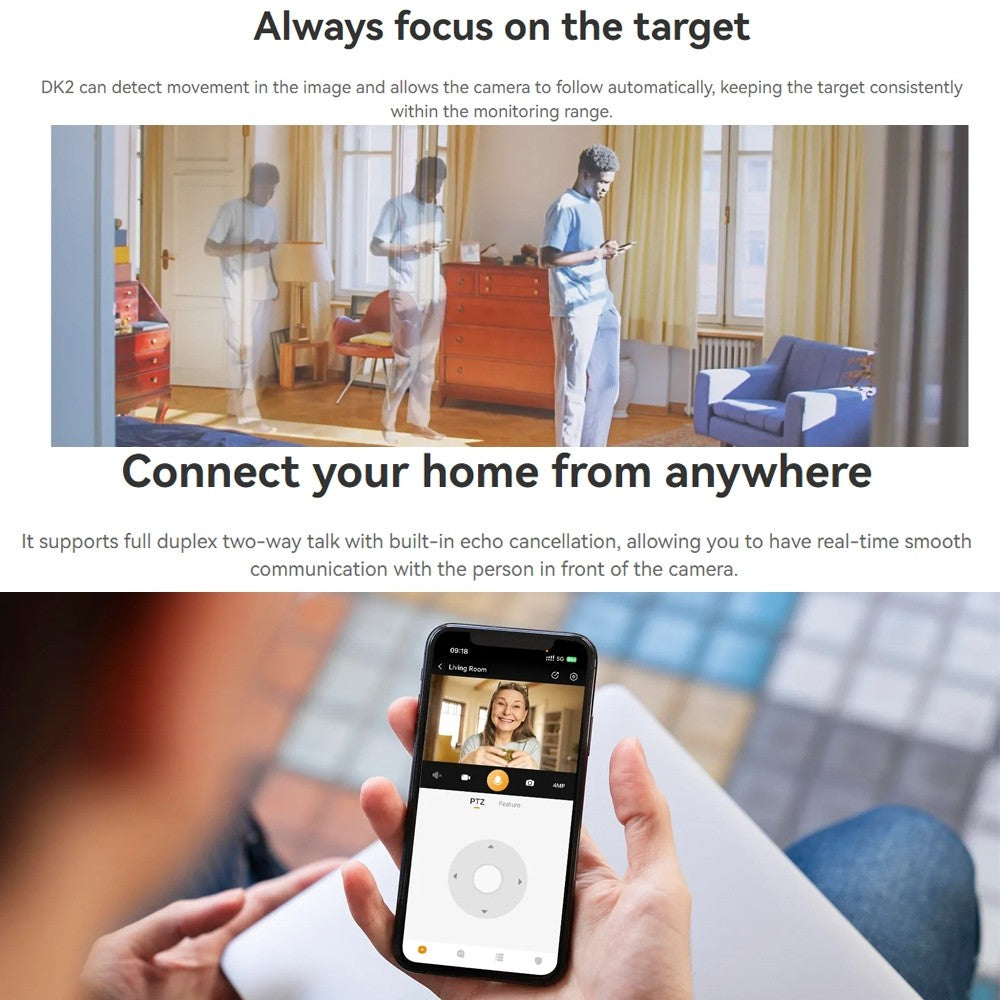 IMOU DK2 2MP H.265 Wi-Fi Pan & Tilt Camera การติดตามอัจฉริยะ กล้องวงจรปิดรักษาความปลอดภัยในร่ม