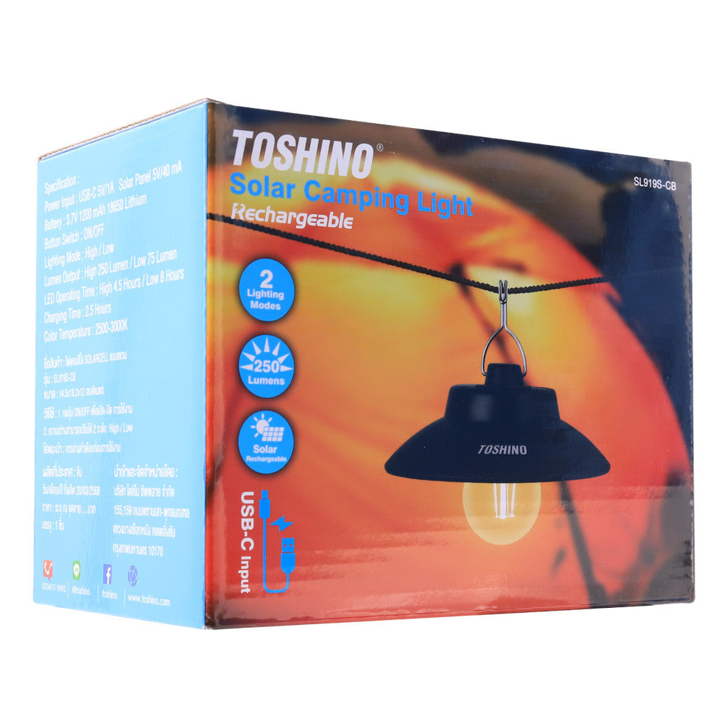 Toshino ไฟแคมป์ปิ้ง solarcell แบบแขวน รุ่น SL919S-CB รับประกัน1ปี