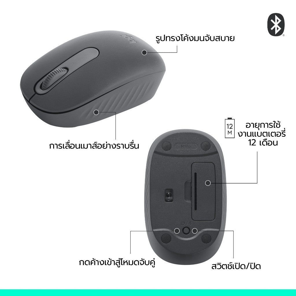 LOGITECH รุ่น M196 BLUETOOTH WIRELESS MOUSE เมาส์บลูทูธไร้สาย ไม่มี USB RECEIVER