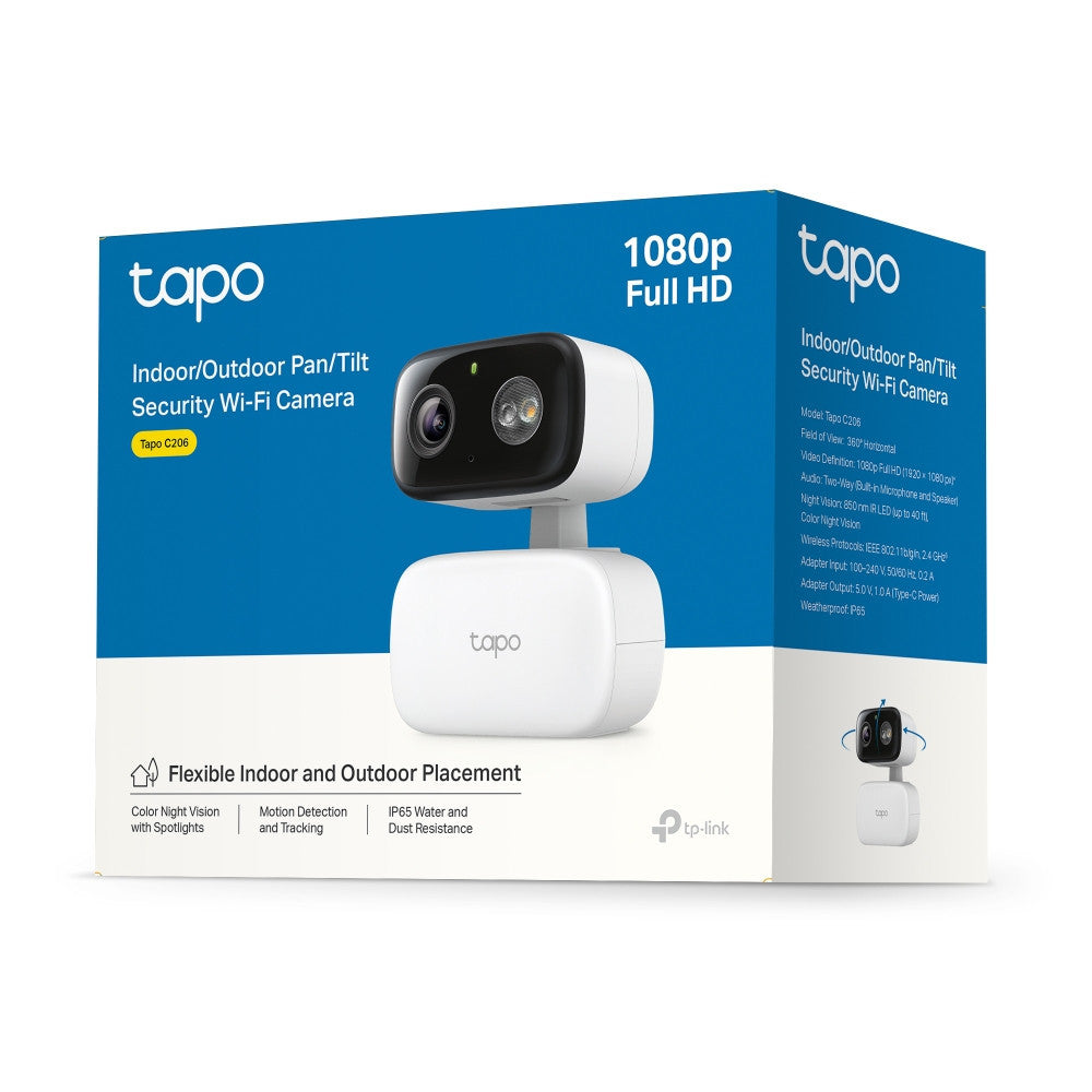 Tapo C206 2MP กล้อง Wi-Fi รักษาความปลอดภัยภายในบ้านในร่ม/กลางแจ้ง ตรวจจับเด็กที่กำลังร้องไห้