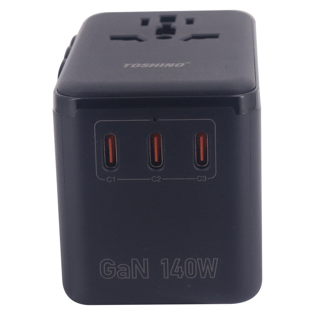 Toshino ปลั๊กแปลง3 TYPE C+1 USB PD140W Gan รุ่น DE-140WGAN ประกัน 1 ปี